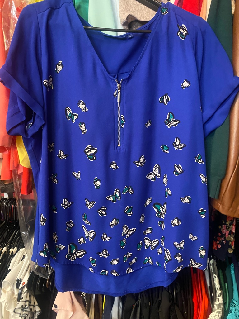 Apt. 9 Royal Blue Butterfly Zip-Front Blouse